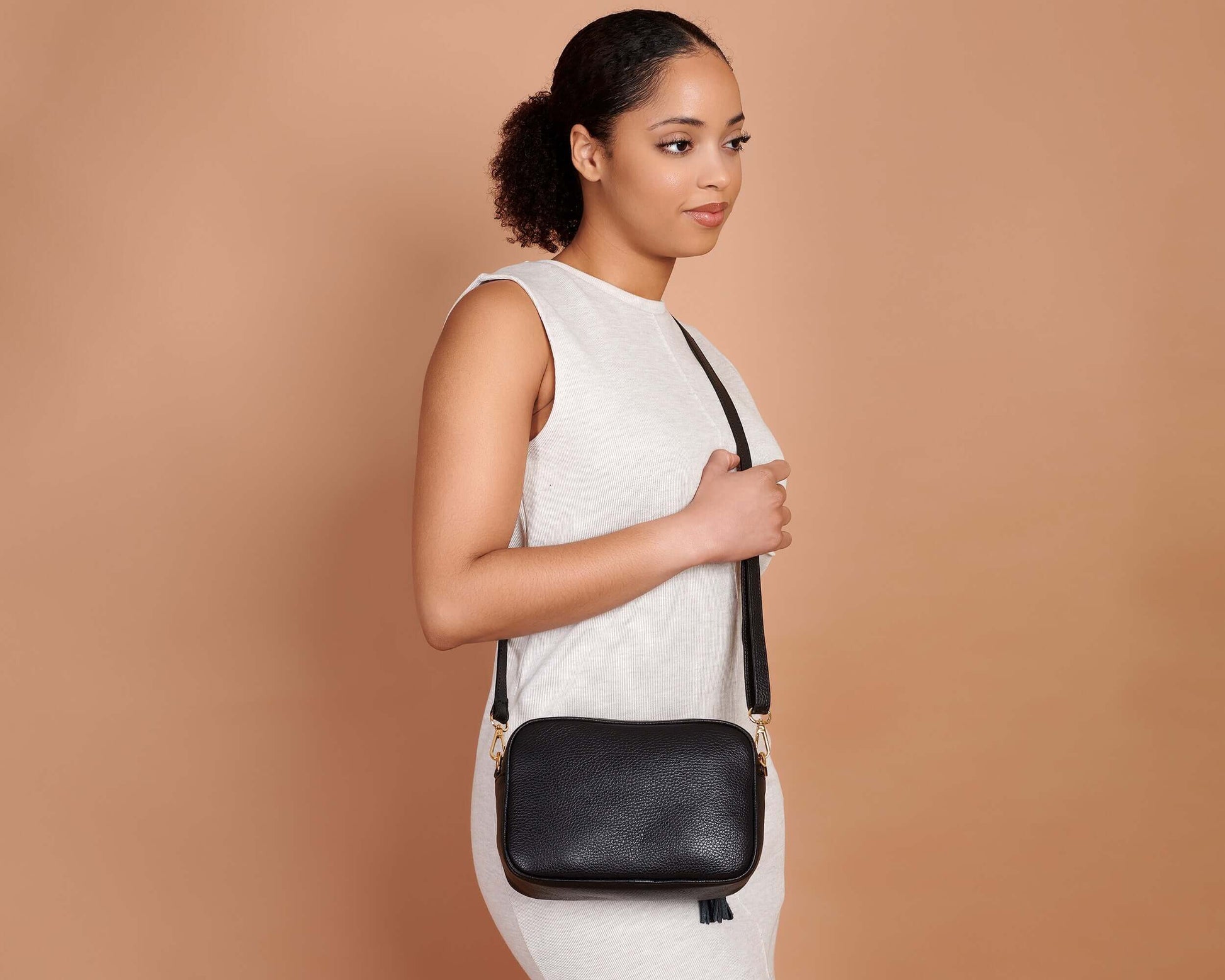 Black Italian Leather Bag, Small Crossbody Bag