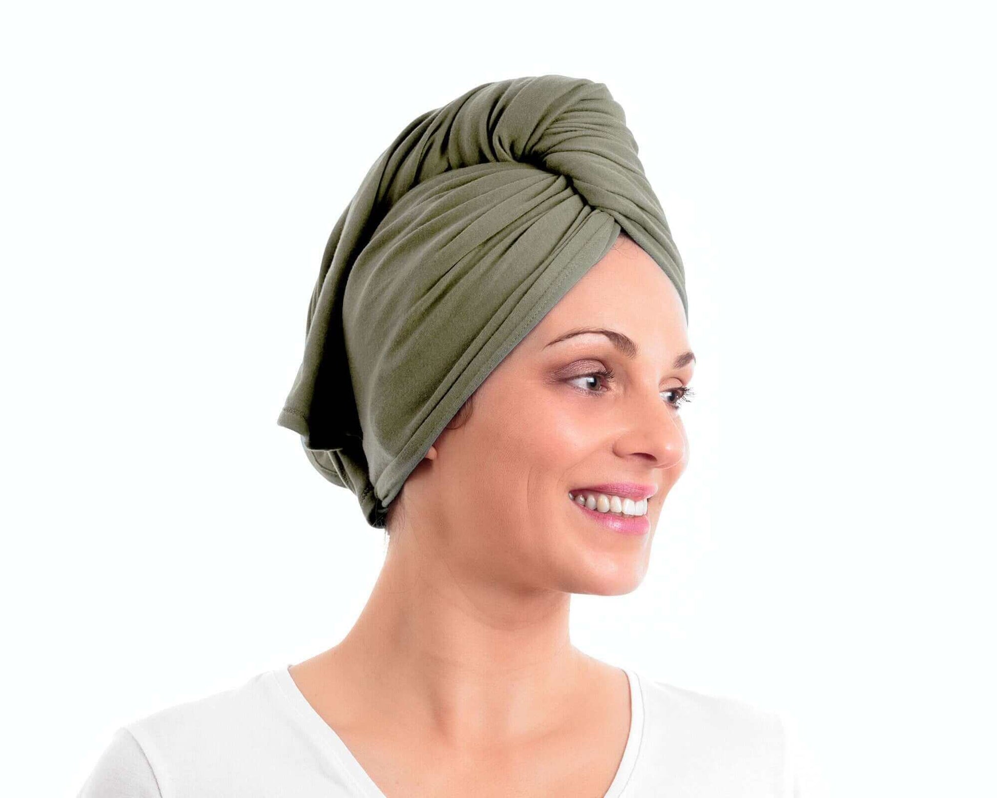 Khaki Olive T-Shirt Hair Towel for Curly, Wavy, and Straight Hair - Soft, Absorbent, and Eco-Friendly