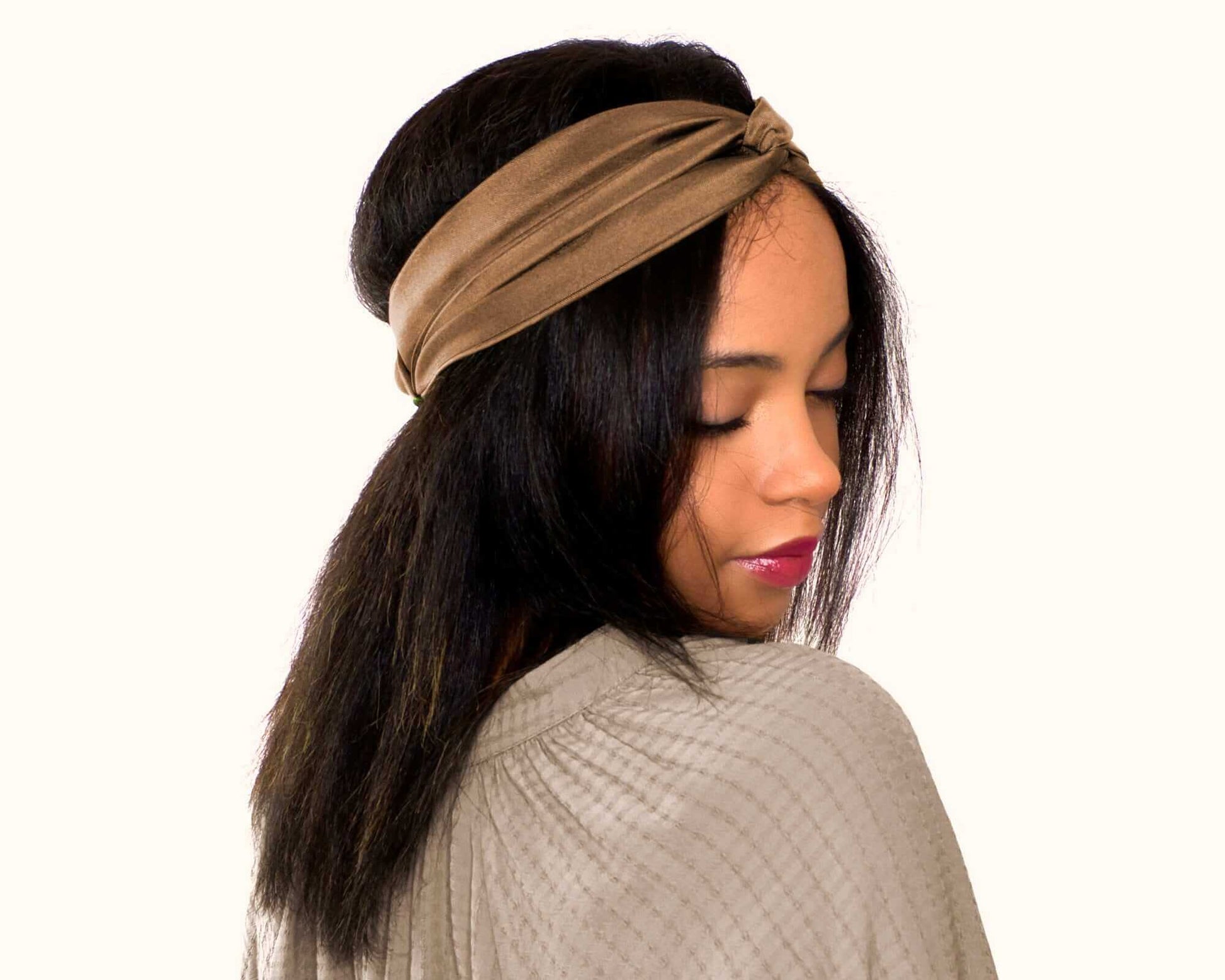 Mocha, Silk Twill, Turban Headband, 100% Silk, Sustainable Luxury, Twist Headband