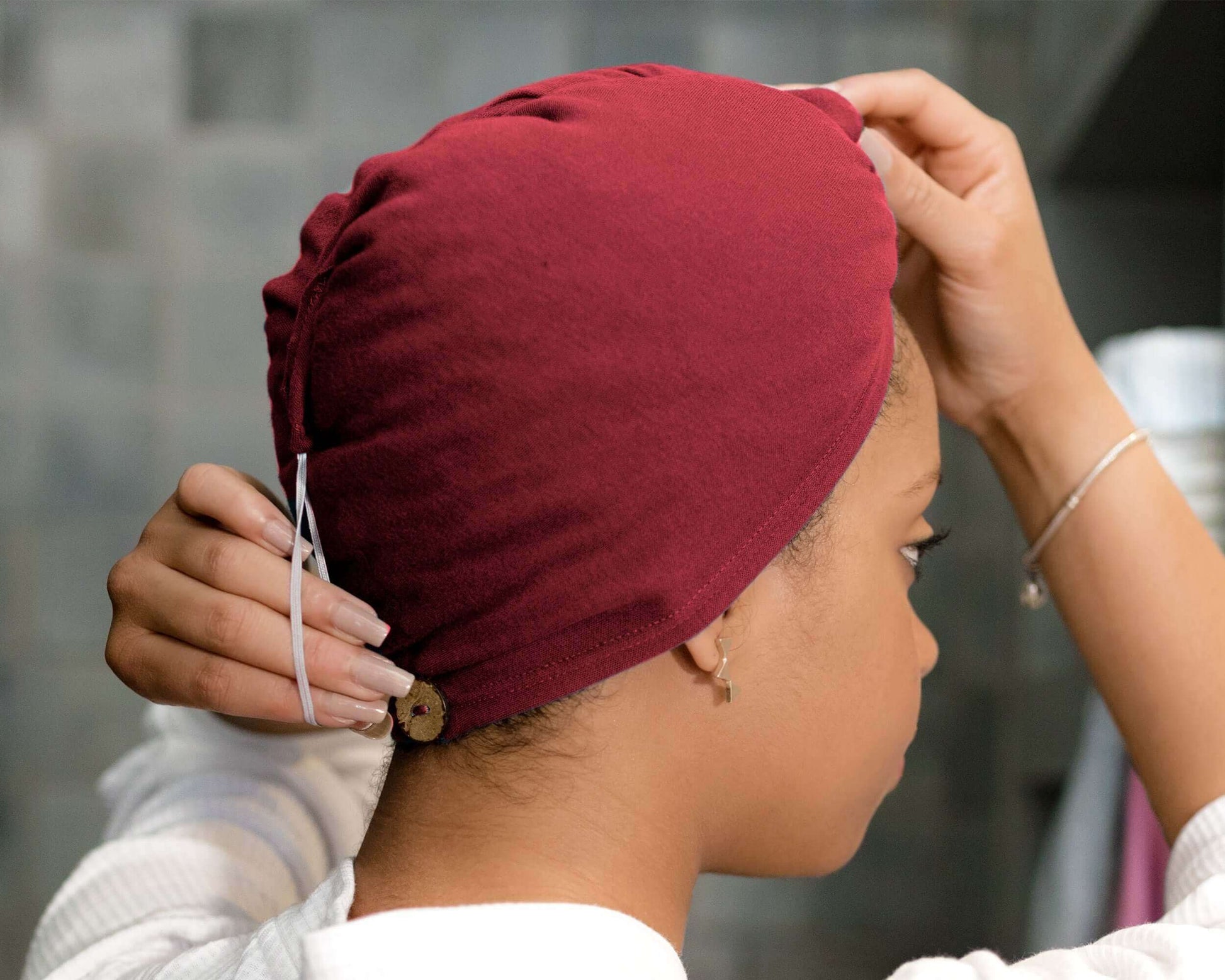 Red Burgundy T-Shirt Hair Towel Hood for Curly, Wavy, and Straight Hair - Soft, Absorbent, and Eco-Friendly
