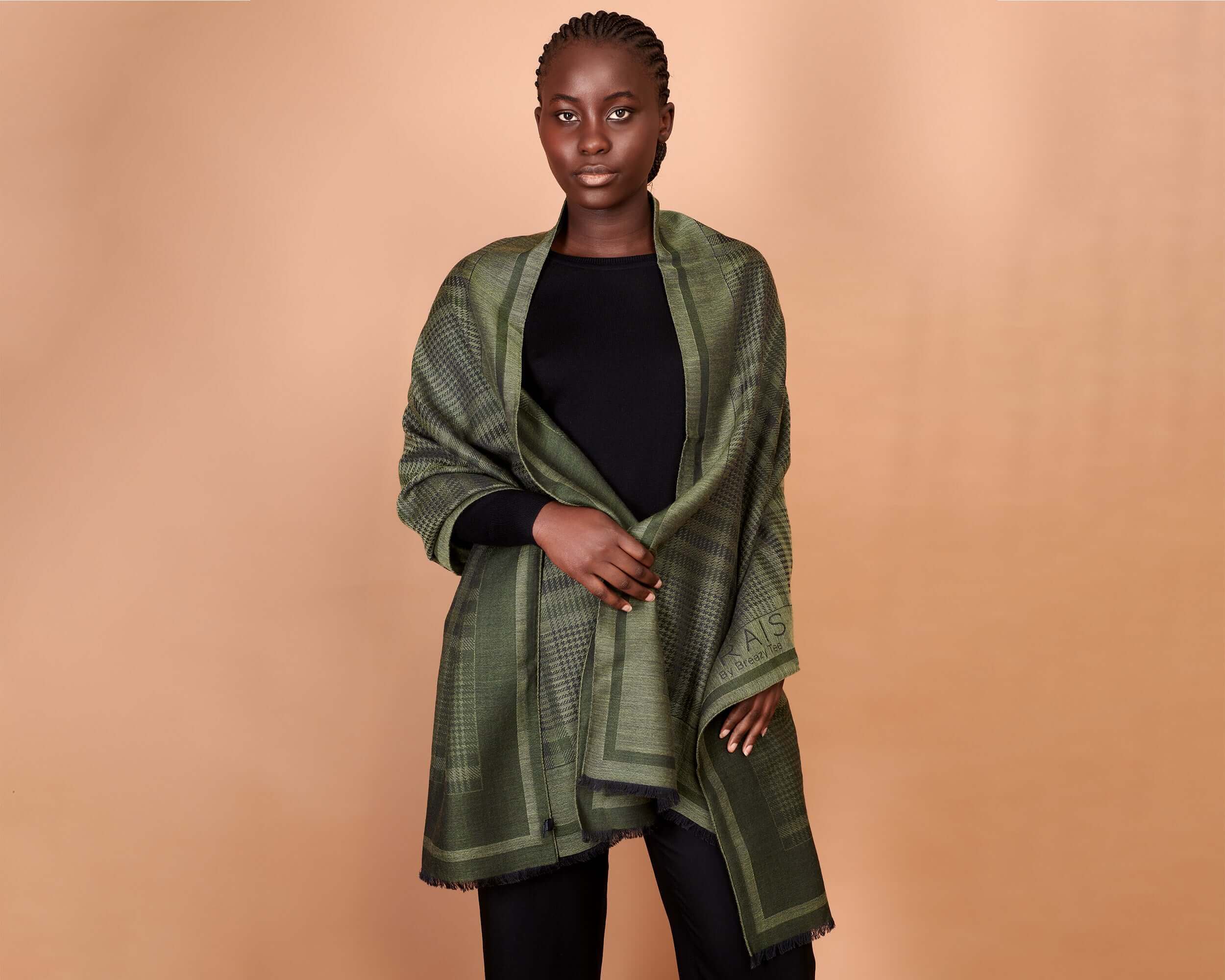 Jacquard Cashmere & Silk Scarf in Olive – Breezy Tee