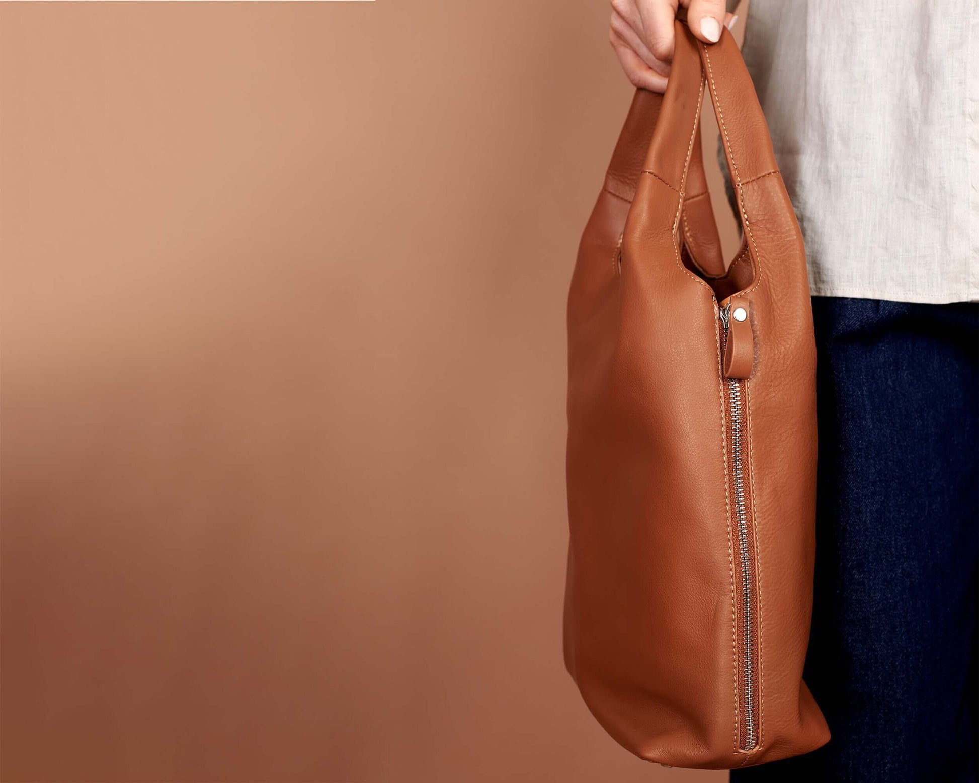Camel Brown Italian Leather Tote Bag