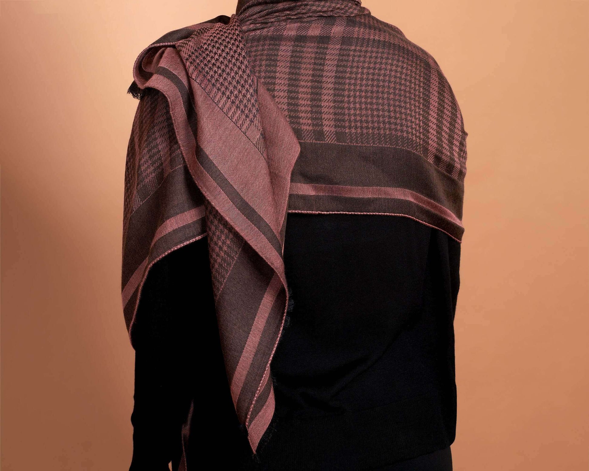 Mauve Jacquard Scarf, Cashmere Silk Wool Blend