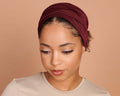 Woman wearing a Boho Headband Extra Wide, Red Burgundy