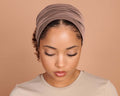 Woman wearing a Boho Headband Extra Wide, Cocoa Blush