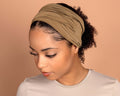 woman wearing a Boho Headband Extra Wide (Camel)