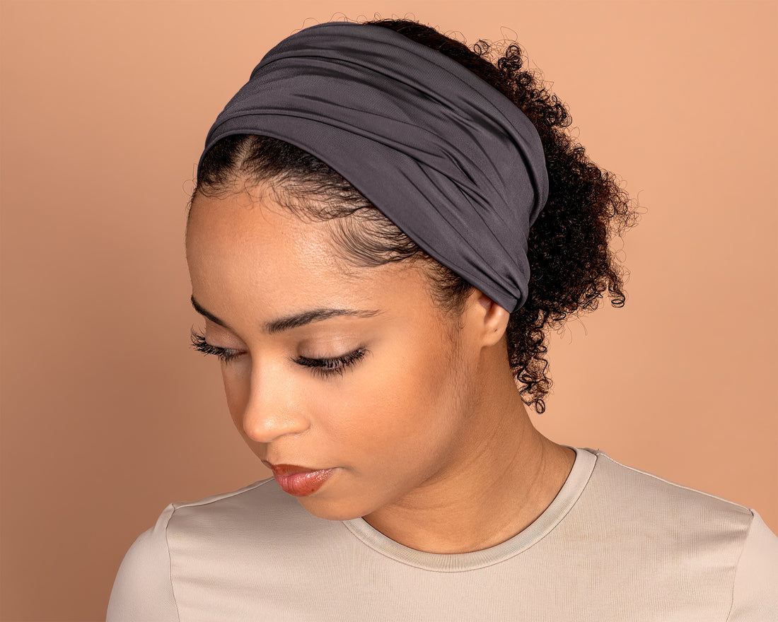 woman wearing Boho Headband Extra Wide - Graphite