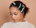 girl wearing a Black & White Stripes, Twist Stretch Headband