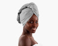 Woman with a T-Shirt Hair Towel for Curly, Wavy, and Straight Hair - Soft, Absorbent, and Eco-Friendly in Gray