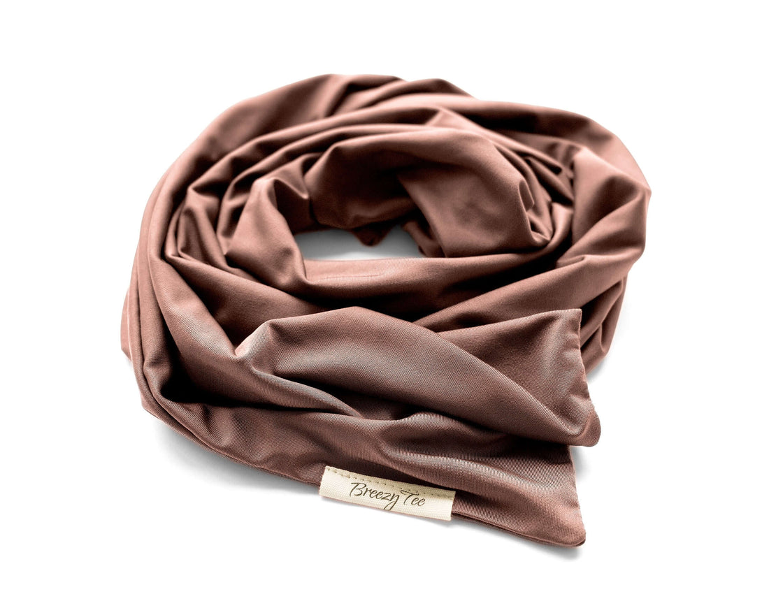 woman wearing a Wide Boho Hair Wrap - Effortless Style & Comfort (Mocha Rose)