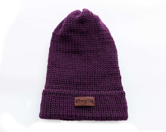 Satin Lined Knit Beanie Purple