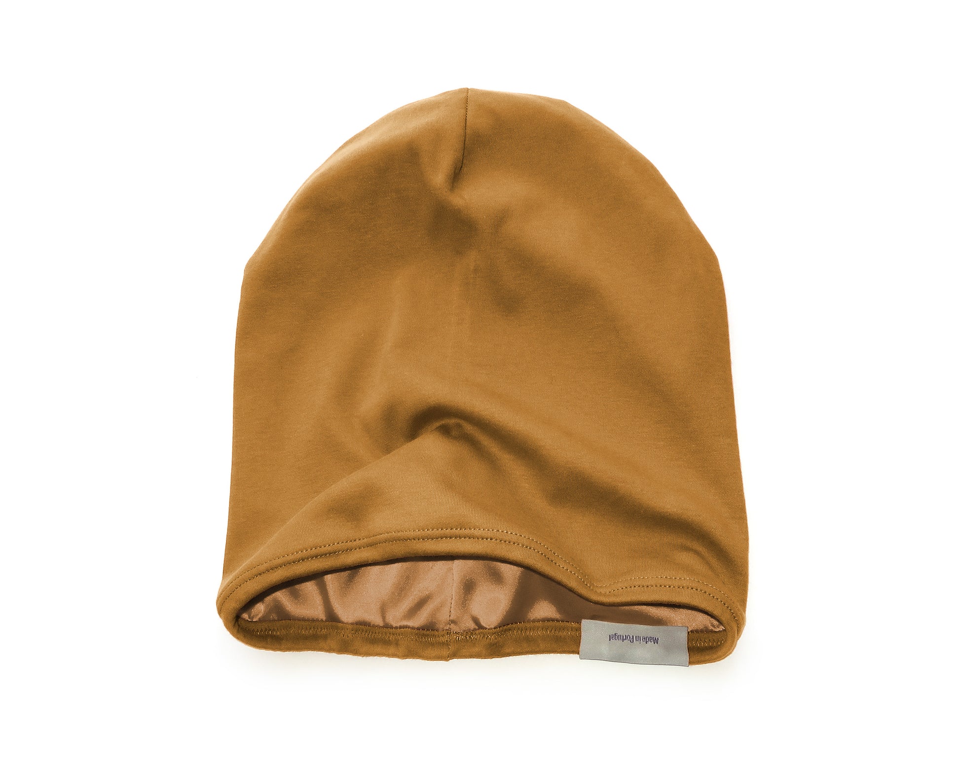 A Satin Lined Beanie for Women and Men - Soft and Warm Beanie with Satin Lining to Protect Hair in yellow, shown on a plain white background.