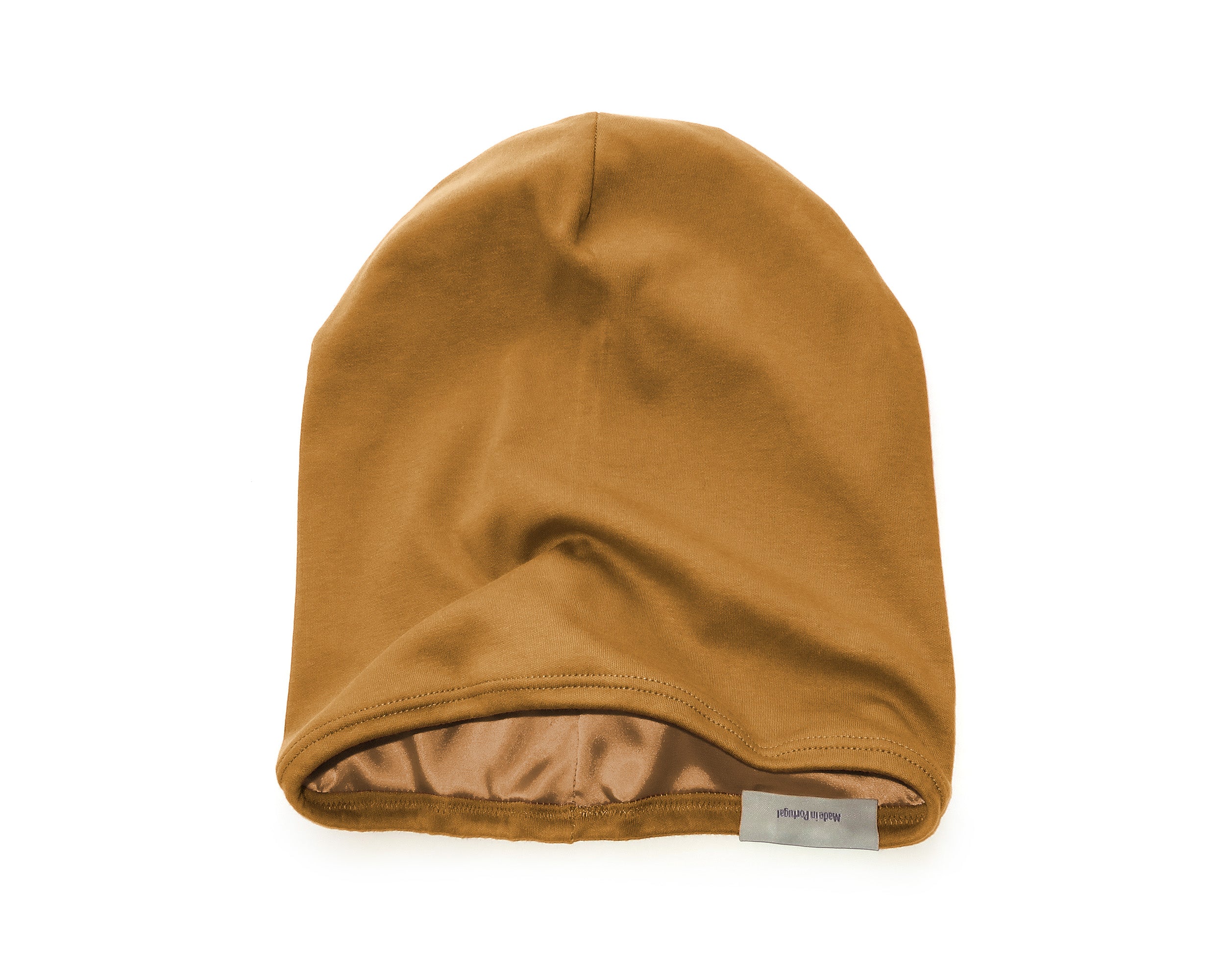 A Satin Lined Beanie for Women and Men - Soft and Warm Beanie with Satin Lining to Protect Hair in yellow, shown on a plain white background.