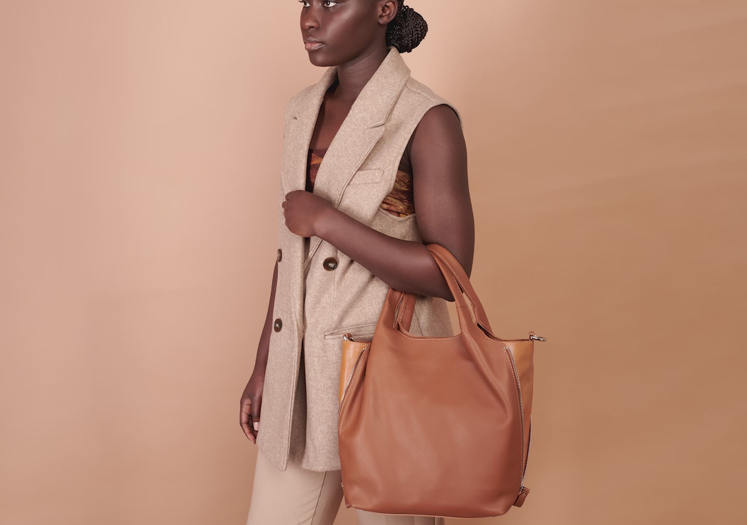 Camel Brown Italian Leather Tote Bag