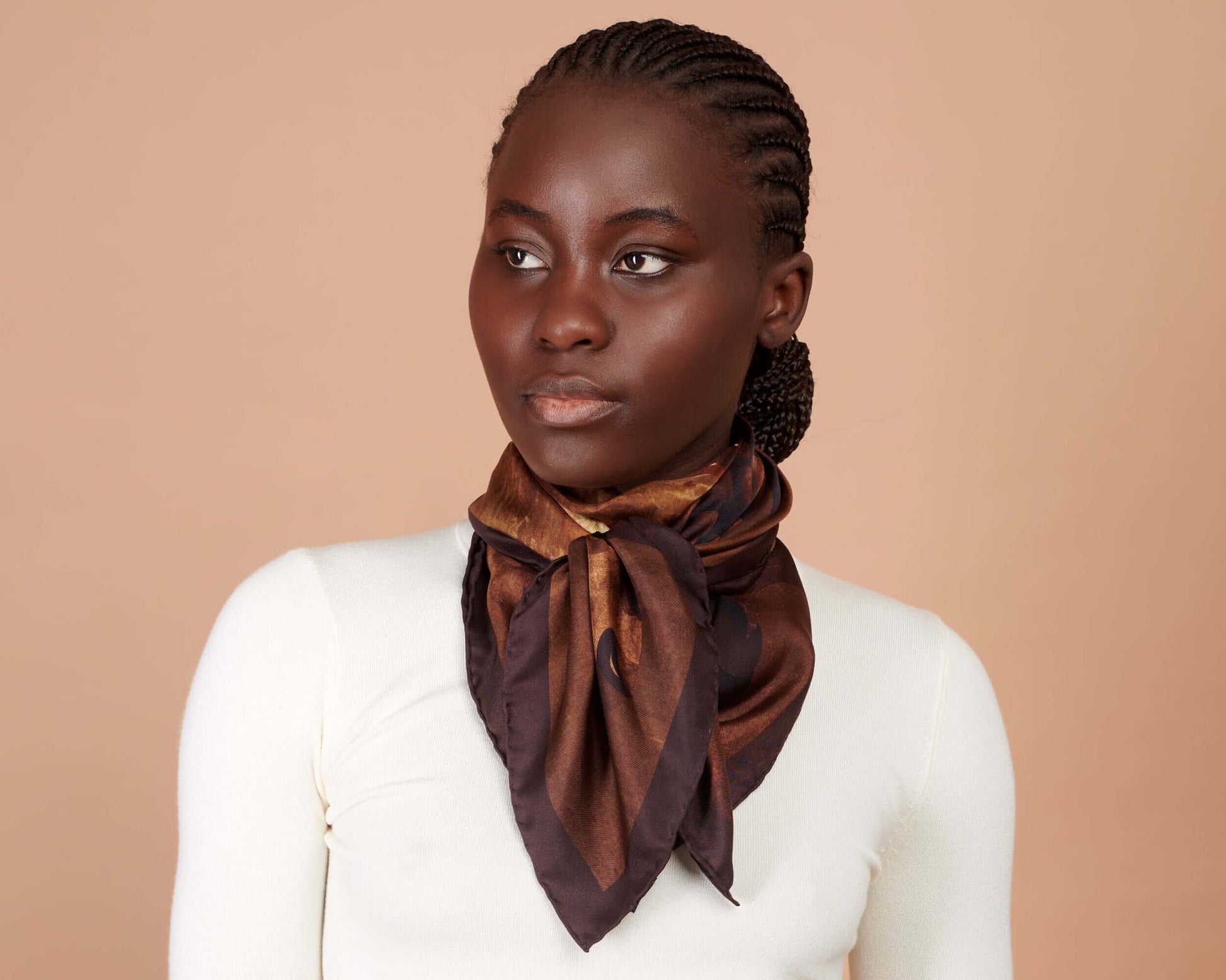 Silk Twill Scarf, Pangolin and Pangopup Print, Brown, Beige, Taupe Hues, Original Design, Made In Italy, Hand Rolled