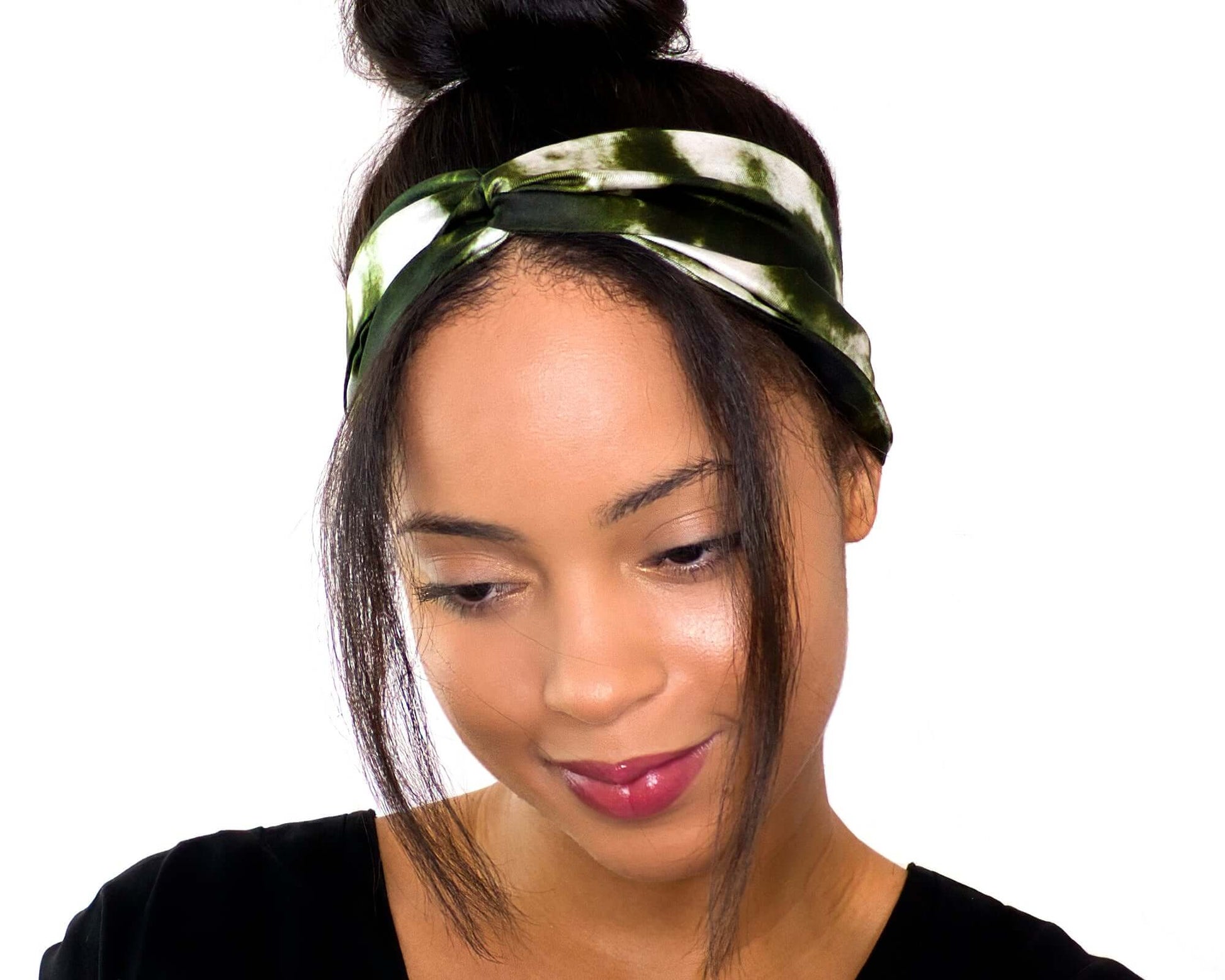 Tie Dye Olive Khaki Silk Twill Turban Headband