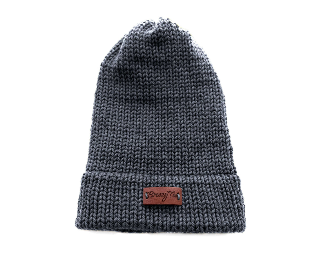 Satin Lined Knit Beanie Gray Wool Mix