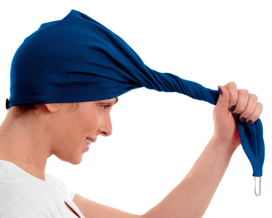 Classic Blue T-shirt Hair Towel Wrap Hood Curly Hair Organic Elastic