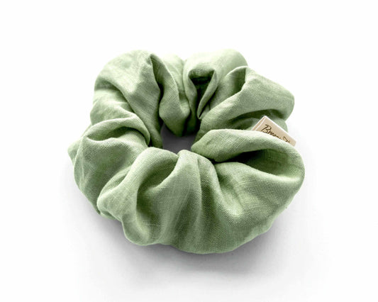 Olive Linen Scrunchie Large Organic Elastic Luxury Sustainable, Eco-Friendly Fabric