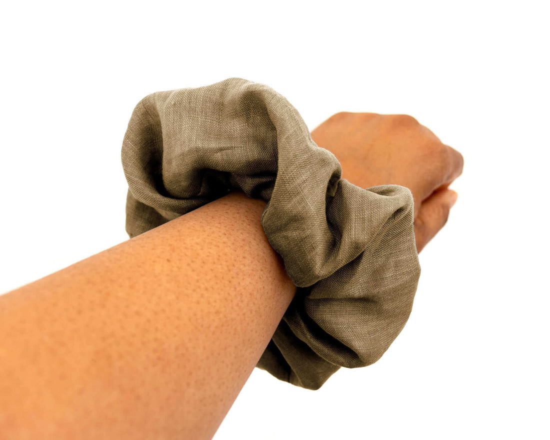 Mocha Linen Scrunchie Large Organic Elastic Luxury Sustainable, Eco-Friendly Fabric