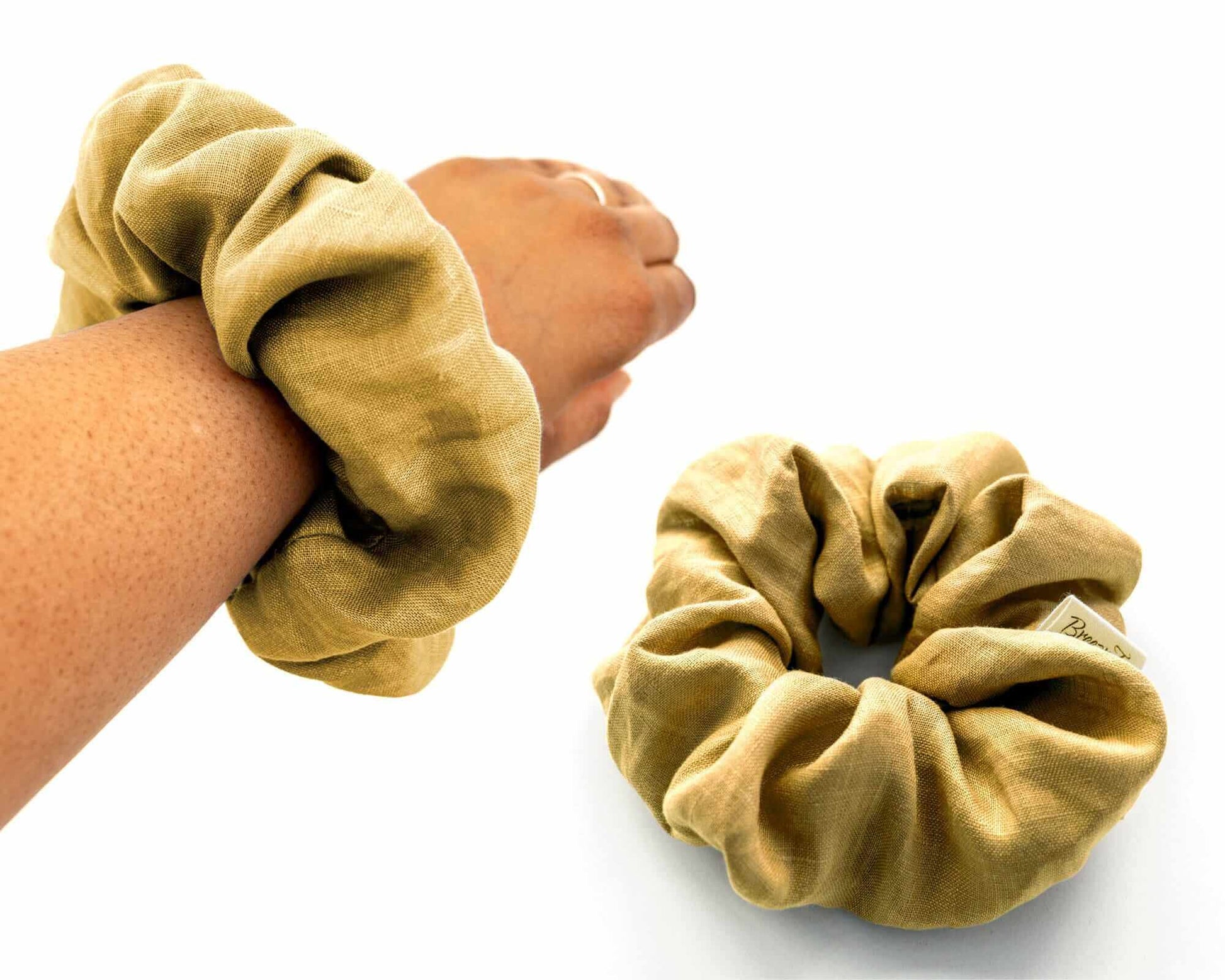 Yellow Linen, Scrunchie, Large, Sustainable, Organic Elastic, Eco-Friendly Fabric