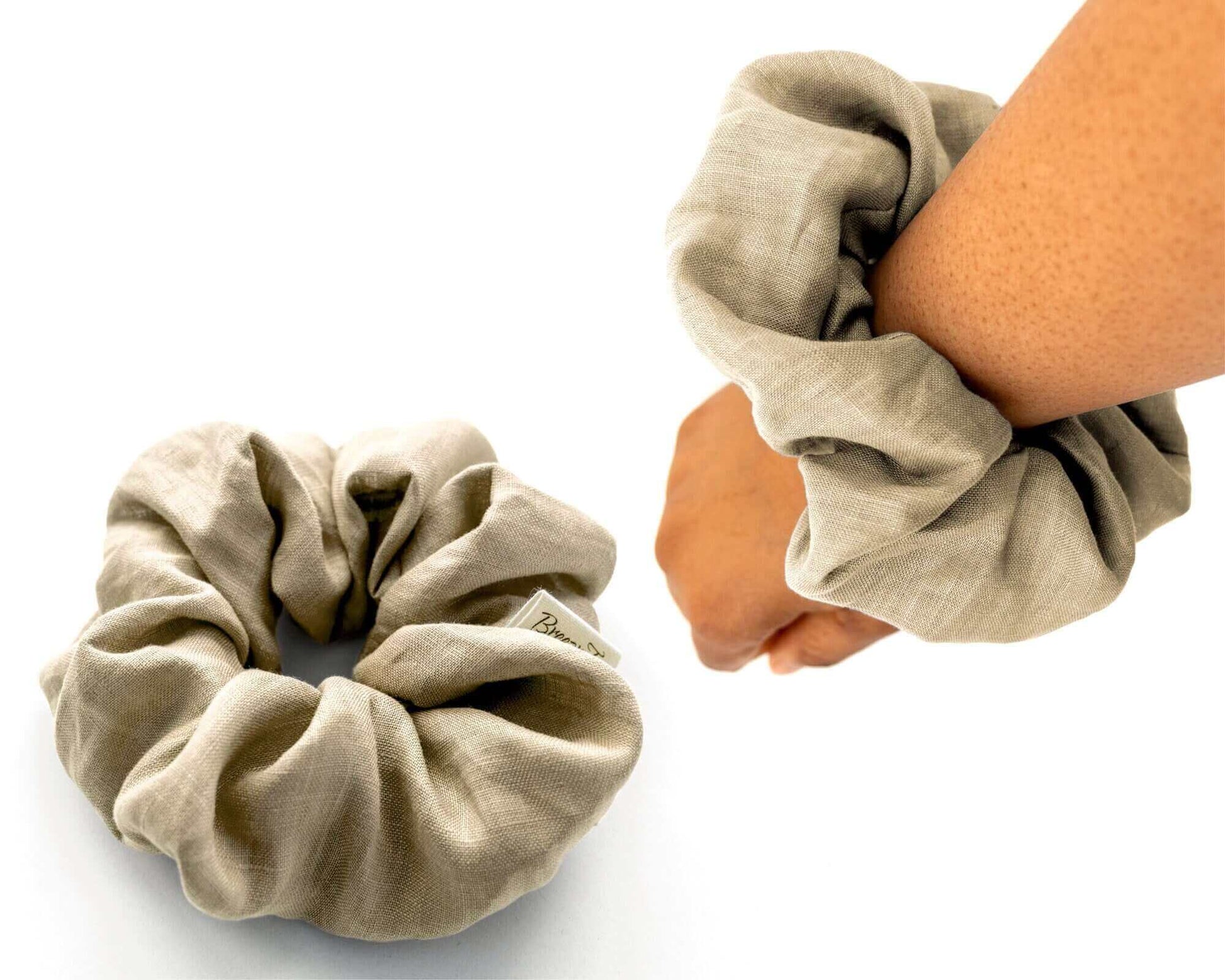Beige Sand Linen Scrunchie Large Organic Elastic Luxury Sustainable, Eco-Friendly Fabric