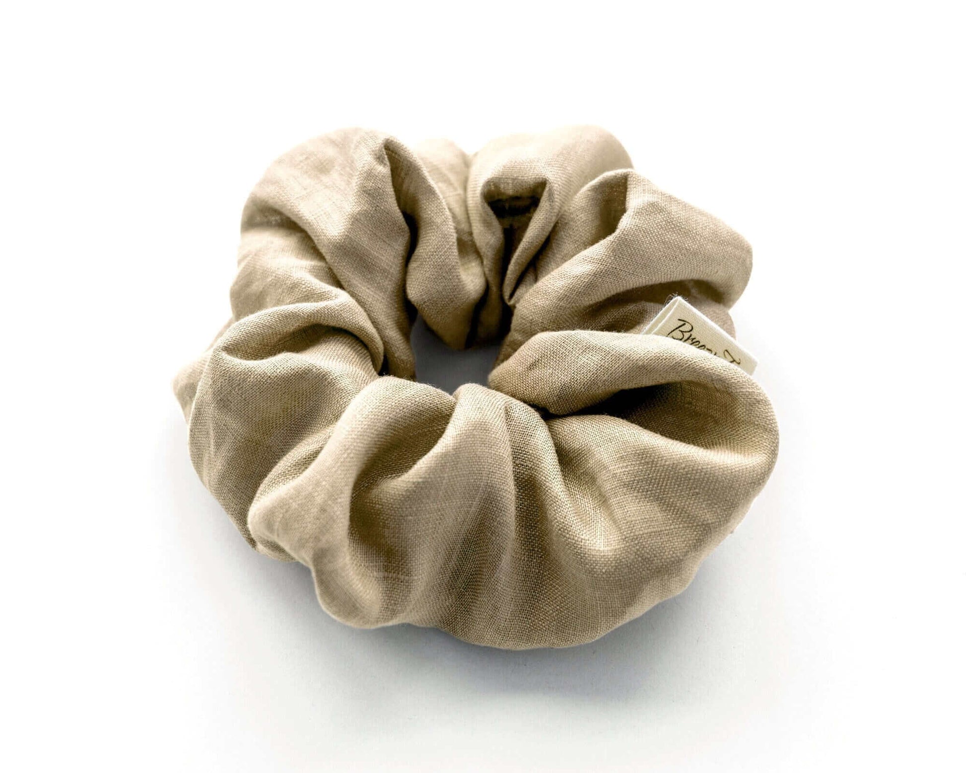 Beige Sand Linen Scrunchie Large Organic Elastic Luxury Sustainable, Eco-Friendly Fabric