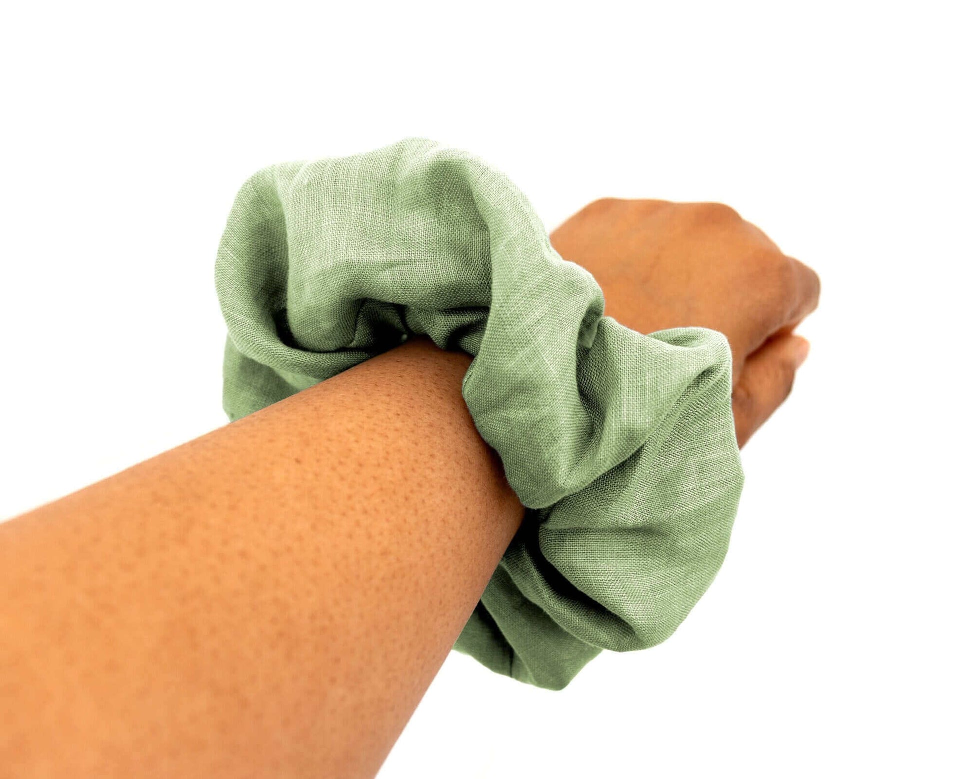 Olive Linen Scrunchie Large Organic Elastic Luxury Sustainable, Eco-Friendly Fabric