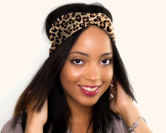 Animal Print, Silk Twill, Leopard Print, Turban Headband, 100% Silk, Sustainable Luxury, Twist Headband, Eco-Friendly Fabric