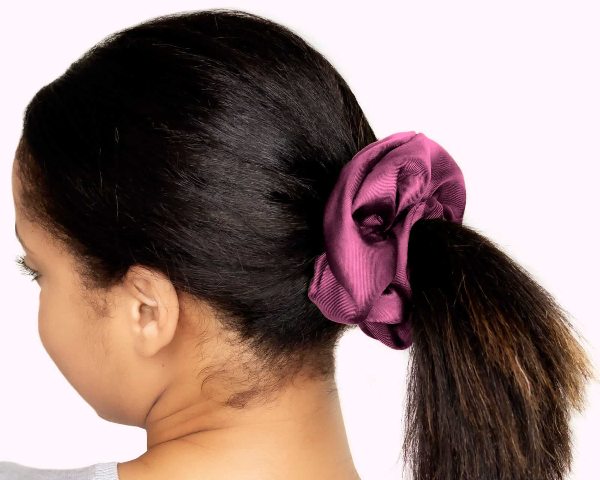 Elastico per capelli in twill di seta rosa viola grande