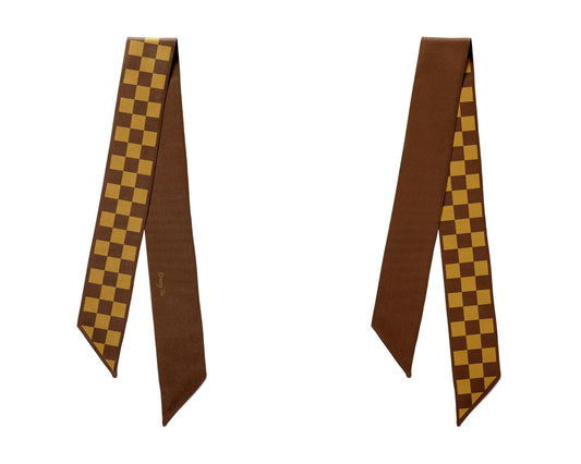Checkerboard, Silk Twill, Skinny Scarf,  Original Design, Double Sided, Sustainable, Luxury, Eco Friendly