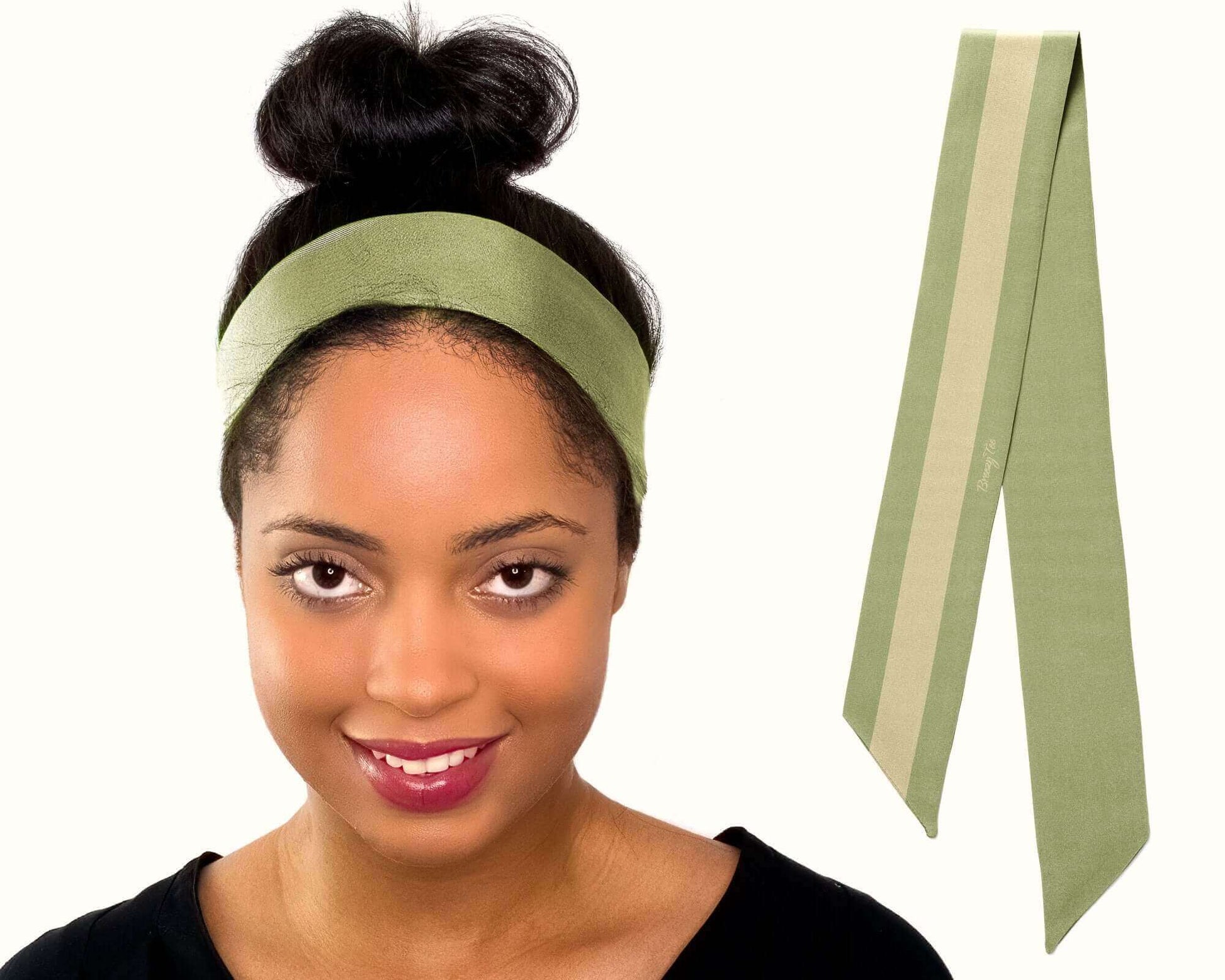 Silk Twill, Skinny Scarf, Olive, Double Sided, Sustainable, Luxury, Eco Friendly