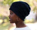 Navy Blue Satin Lined Knit Beanie Wool Mix