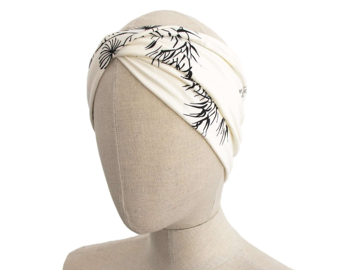 Black & White, Twist Stretch Headband, Floral Print, Viscose Fabric (wood pulp) Mix, Pattern Placement Varies