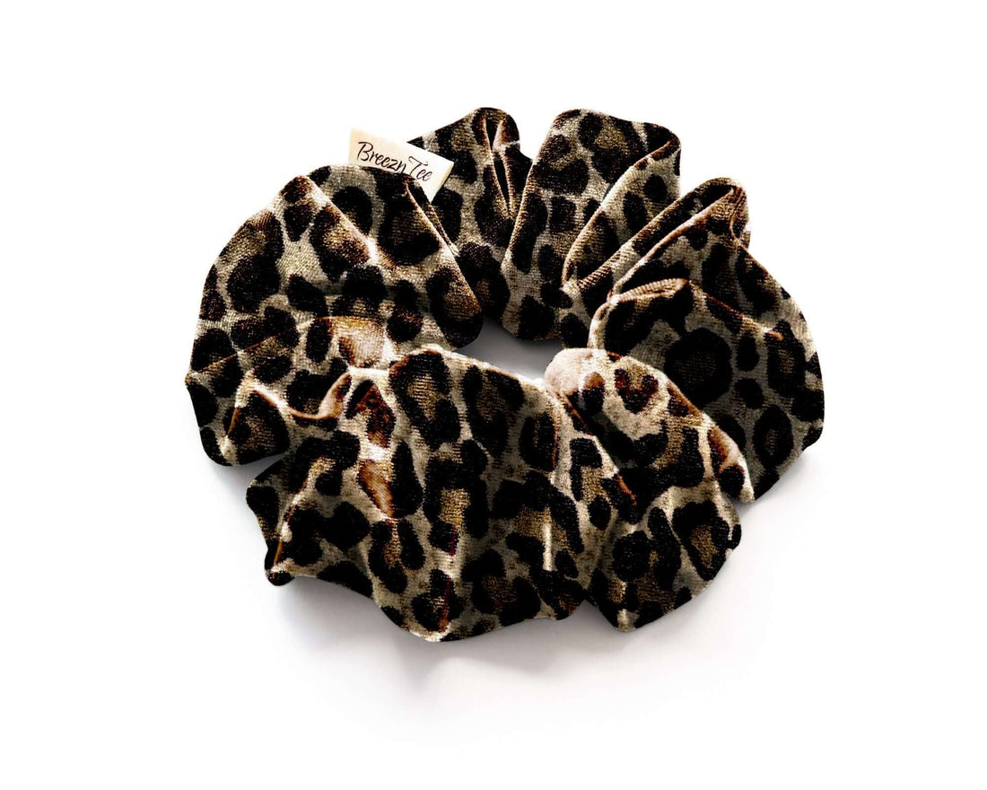 Leopard Print, Velvet Scrunchie, Large, Organic Eco Elastic