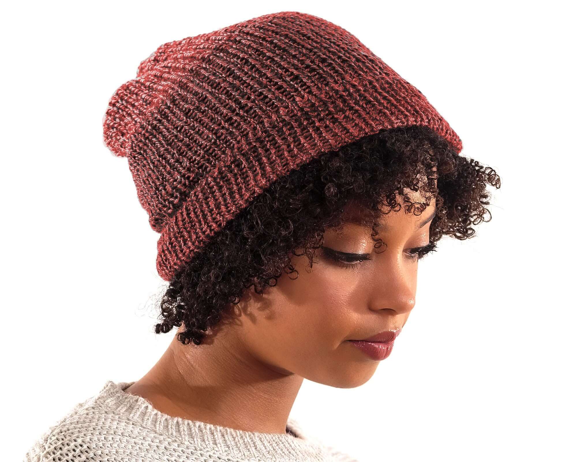 Satin Lined Knit Beanie Red Multicolor