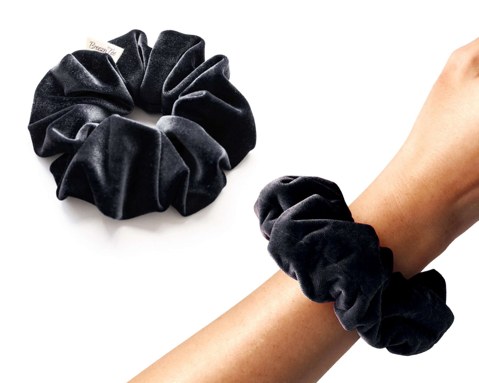 Black, Velvet Scrunchie, Large, Organic Eco Elastic