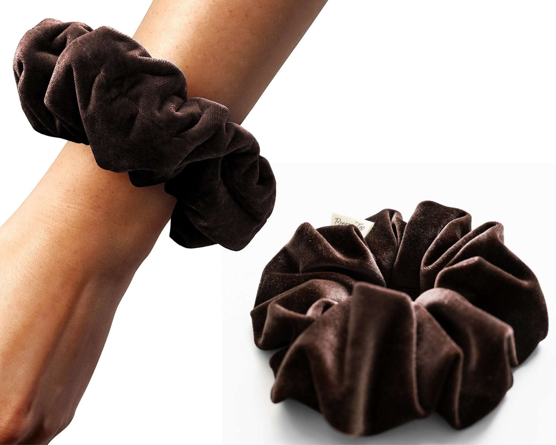Dark Brown, Velvet Scrunchie, Large, Organic Eco Elastic