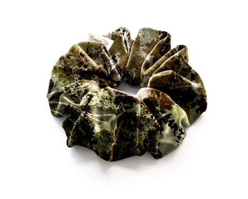 Camoflage,  Velvet Scrunchie, Large, Organic Eco Elastic, Khaki Green Brown
